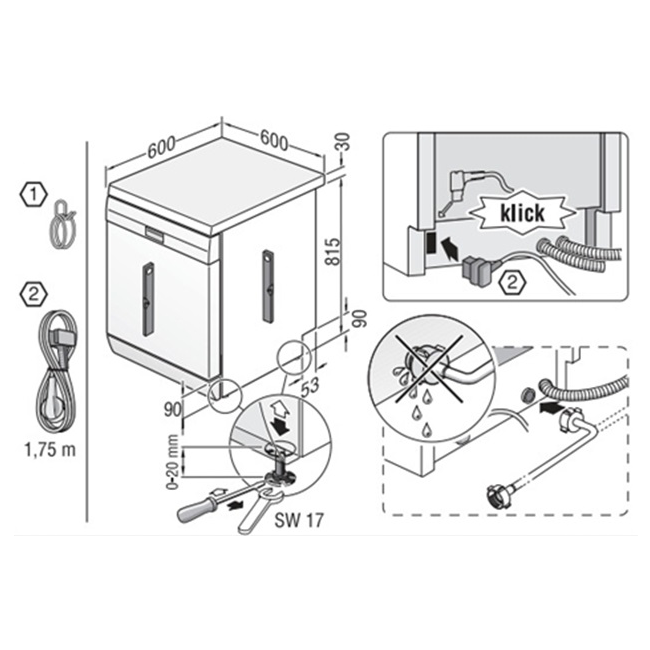 Kích thước và chiều cao máy rửa bát Bosch